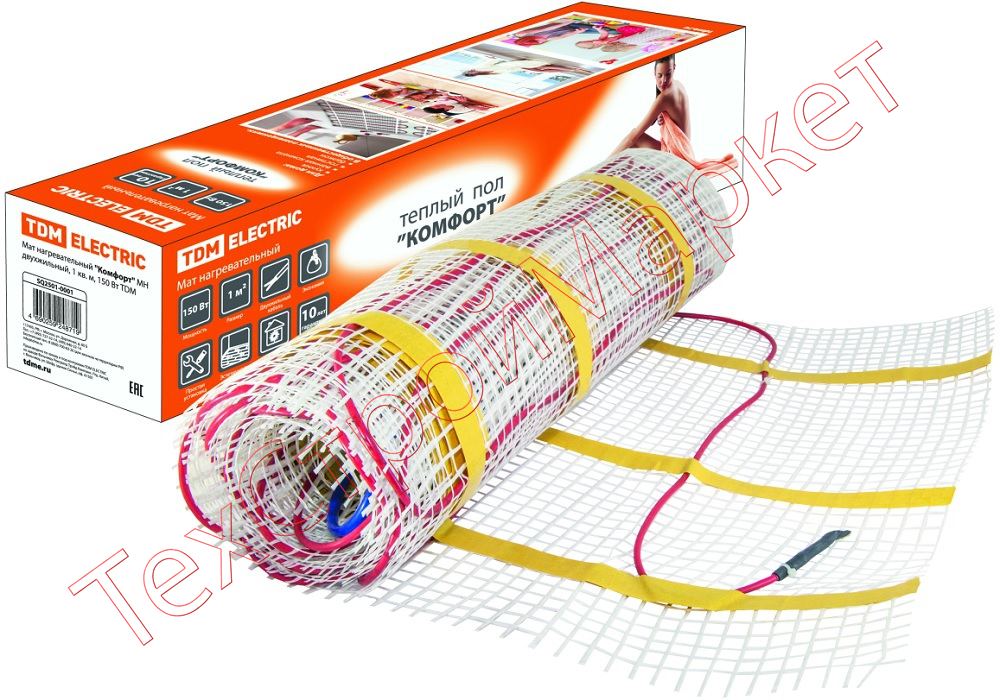 Мат нагревательный "Комфорт" МН двухжильный, 1,5 кв. м, 225 Вт TDM