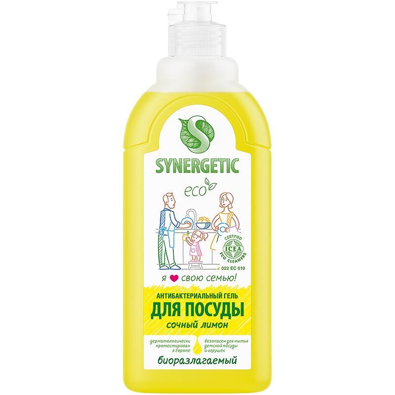 Средство для мытья посуды антибактериальное 0,5л. SYNERGETIC "Лимон", 103051/8