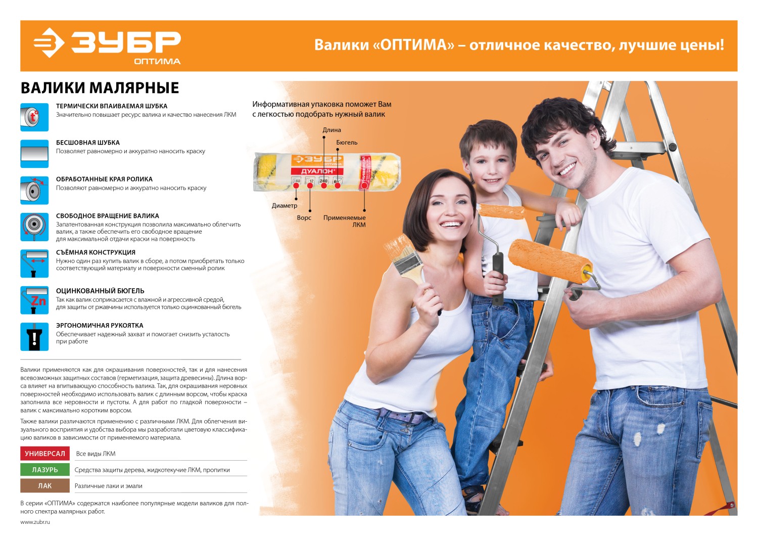 Валик малярный "ОПТИМА-МИКРОТЕКС", пропитки и средства защиты древесины, микрофибра, ворс 7 мм, бюгель 6 мм, 40х240мм, ЗУБР