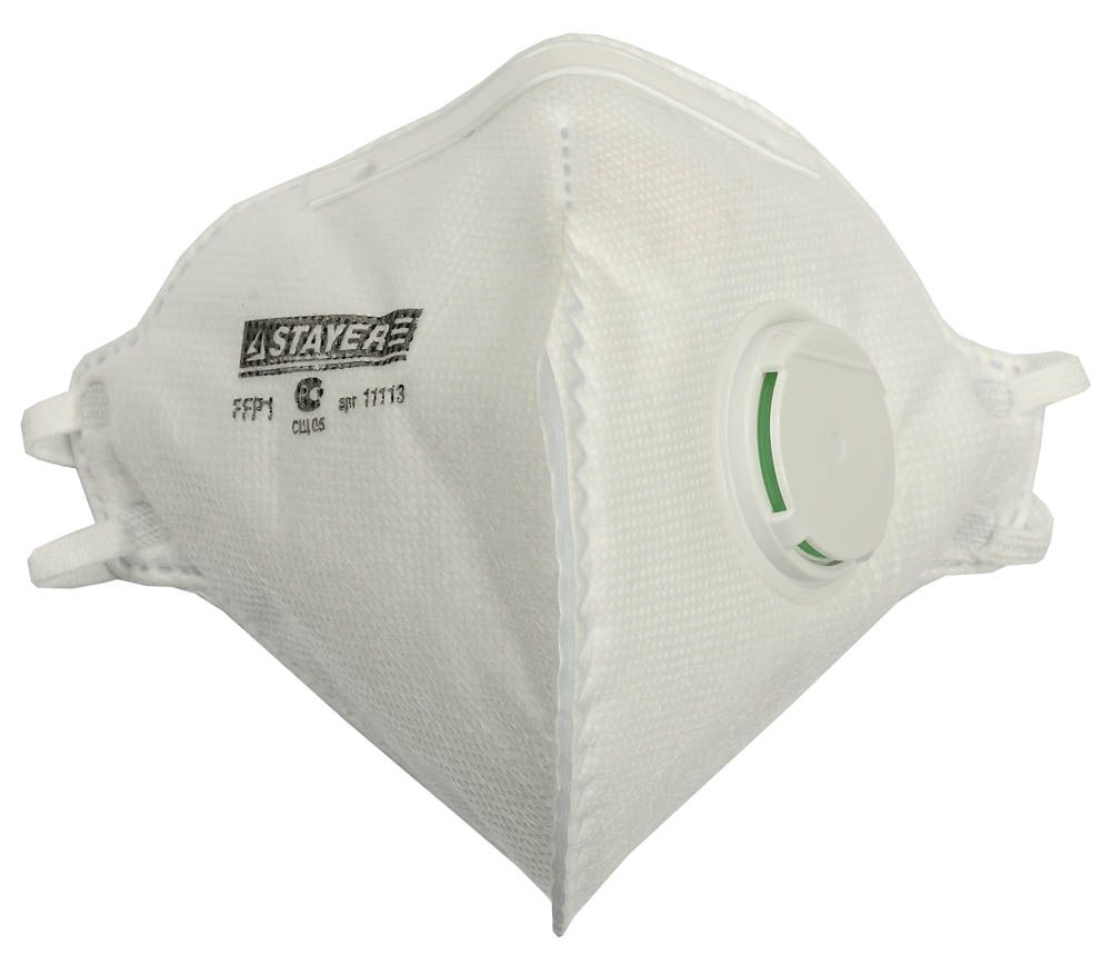 Полумаска фильтрующая STAYER "PROFI" плоская многослойная с клапаном, класс защиты FFP1             