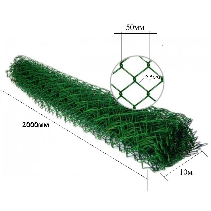 Сетка рабица ПВХ Зеленая ячейка 50*50 (1,8м*10м) d-2,5мм
