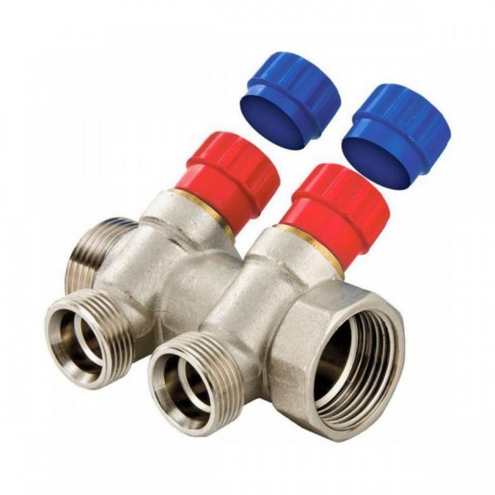 Коллектор с регулировочными. вентилями, 1"х2 вых. 1/2" нар. VALFEX