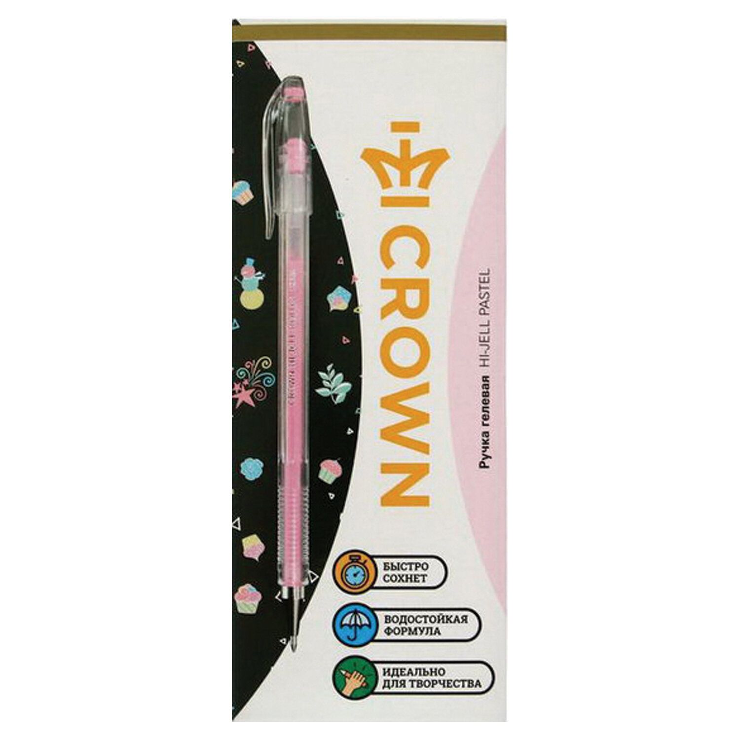 Ручка гелевая CROWN "Hi-Jell Pastel", РОЗОВАЯ ПАСТЕЛЬ, узел 0,8 мм, линия письма 0,5 мм, HJR-500P