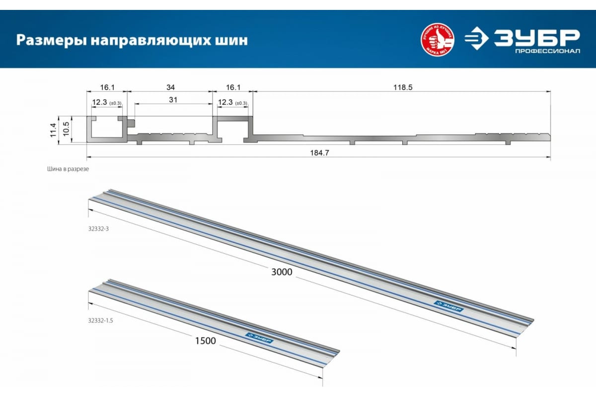 Шина направляющая ЗУБР ППШ-150 1500 мм 