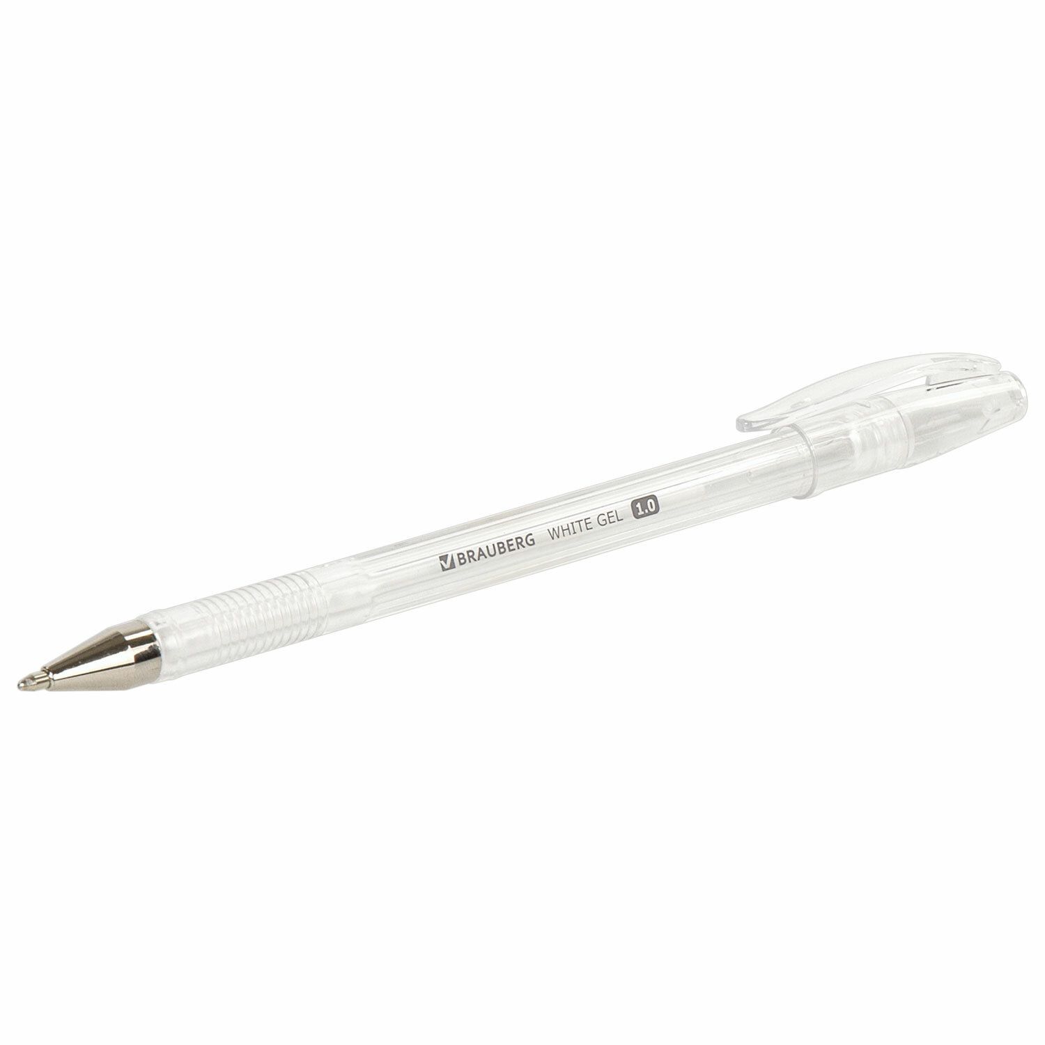 Ручка гелевая BRAUBERG "White Pastel", БЕЛАЯ, корпус прозрачный, узел 1 мм, линия письма 0,5 мм, 143417