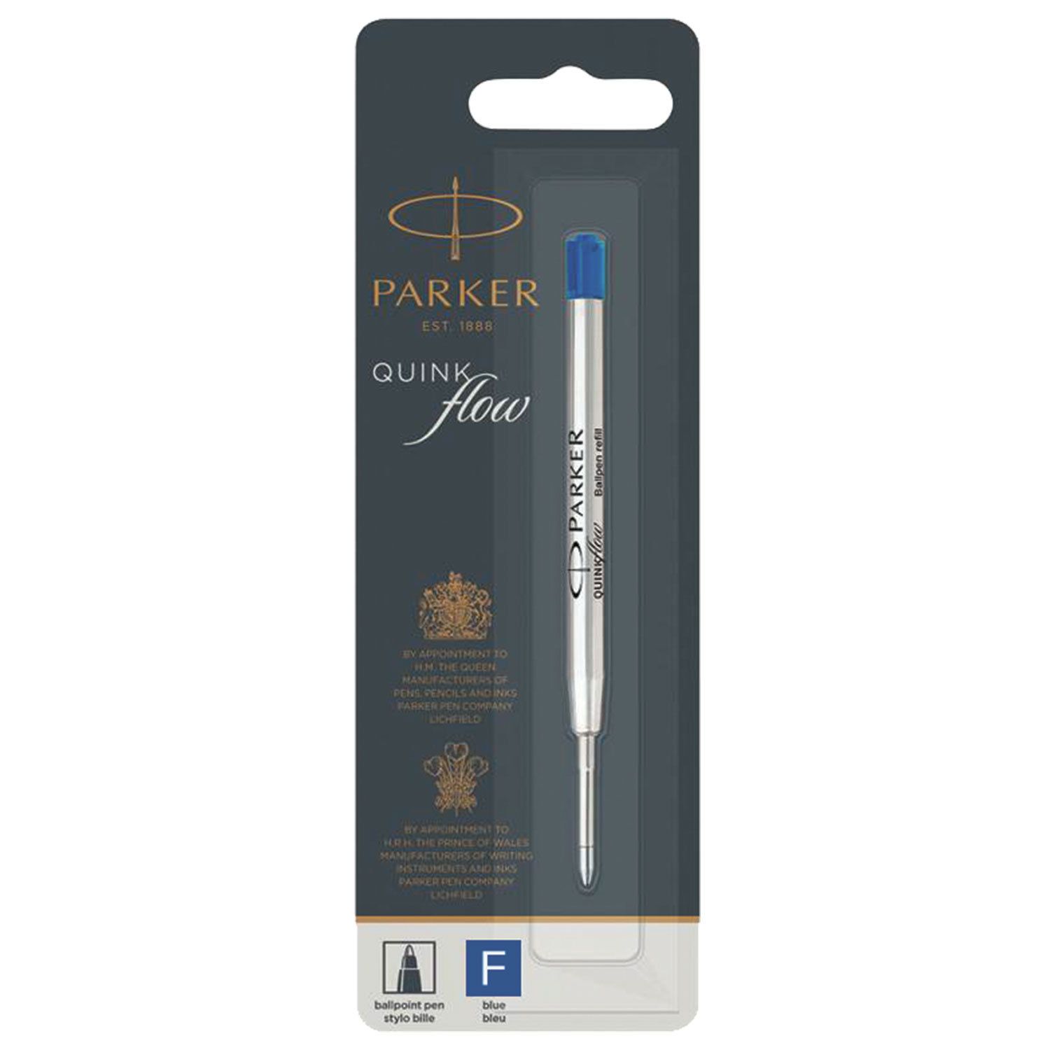 Стержень шариковый PARKER "Quinkflow", металлический, 98 мм, линия письма 0,5 мм, блистер, синий, 1950368