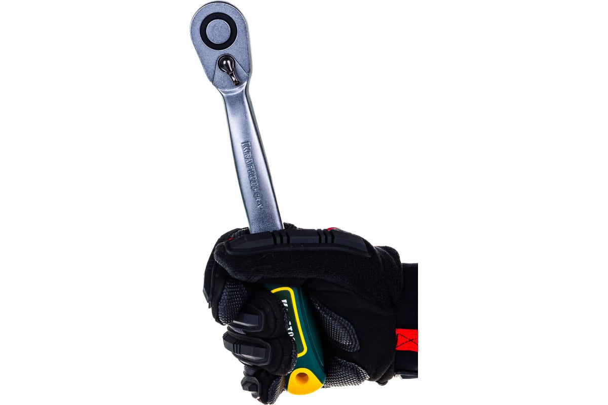 Трещотка для торцовых головок KRAFTOOL "PRO", Сr-V сталь, 72 зубца, изогнутая, 1/2"