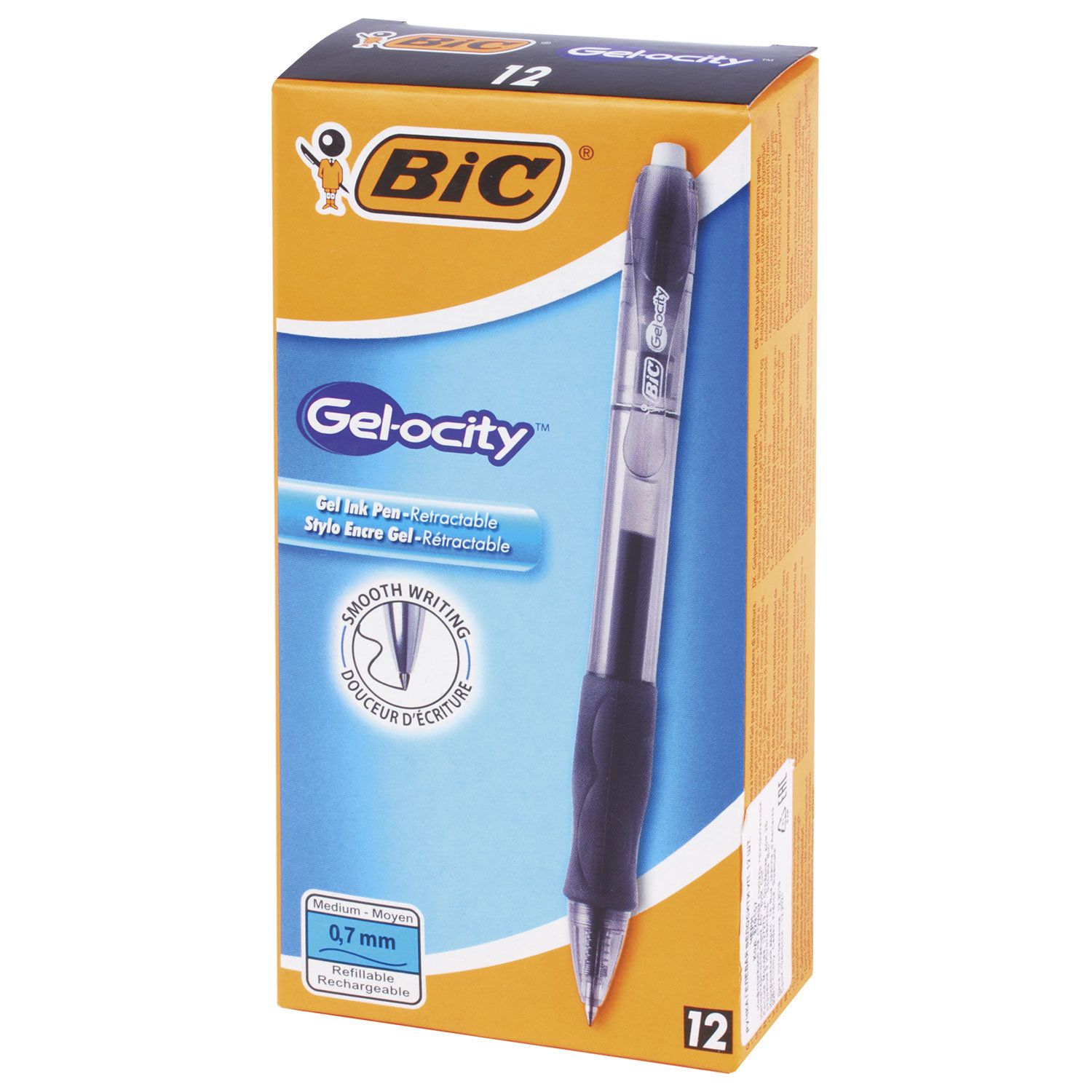 Ручка гелевая автоматическая с грипом BIC "Gelocity Original", ЧЕРНАЯ, узел 0,7 мм, линия письма 0,35 мм, 829157