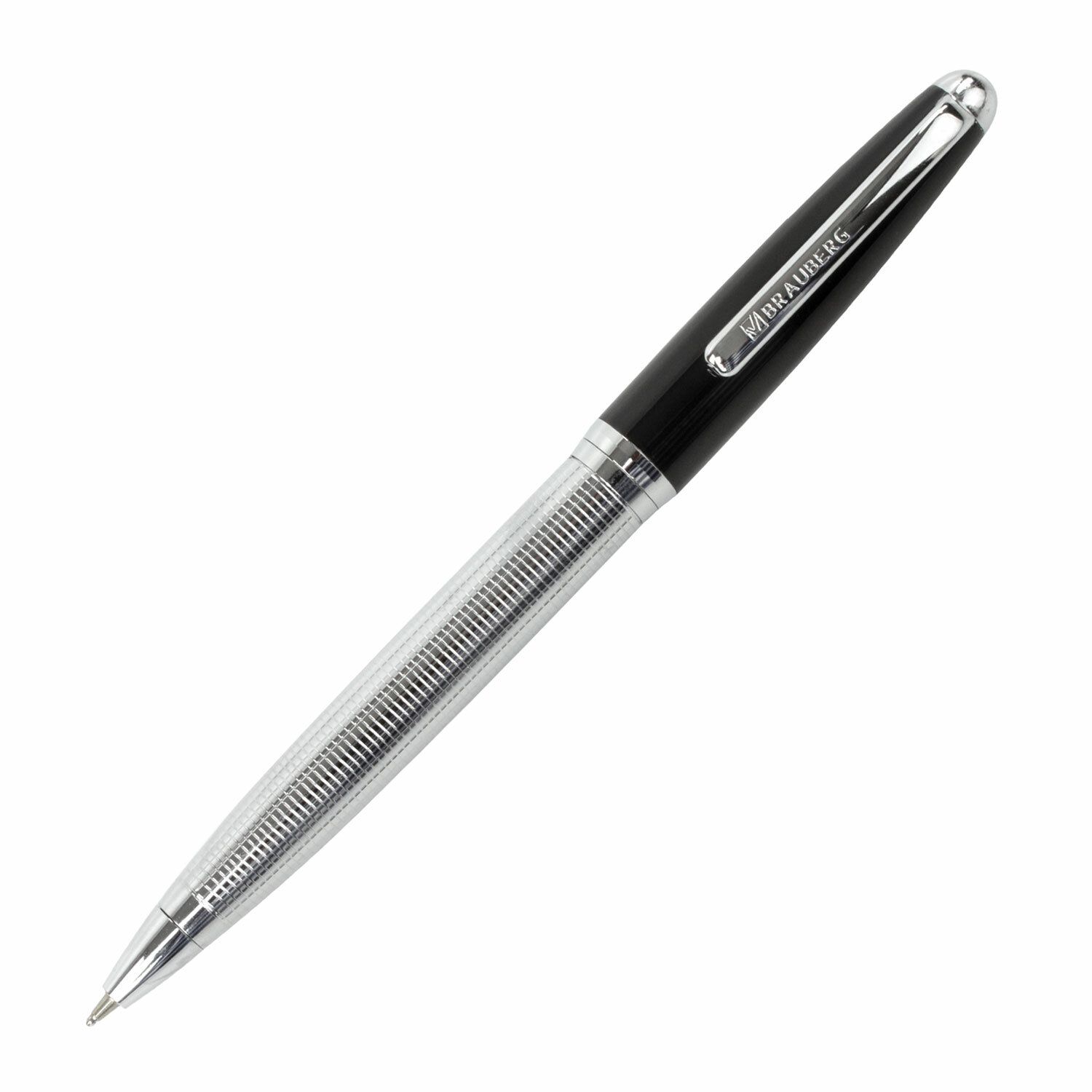 Ручка подарочная шариковая BRAUBERG Sonata, СИНЯЯ, корпус серебристый с черным, линия письма 0,5 мм, 143482