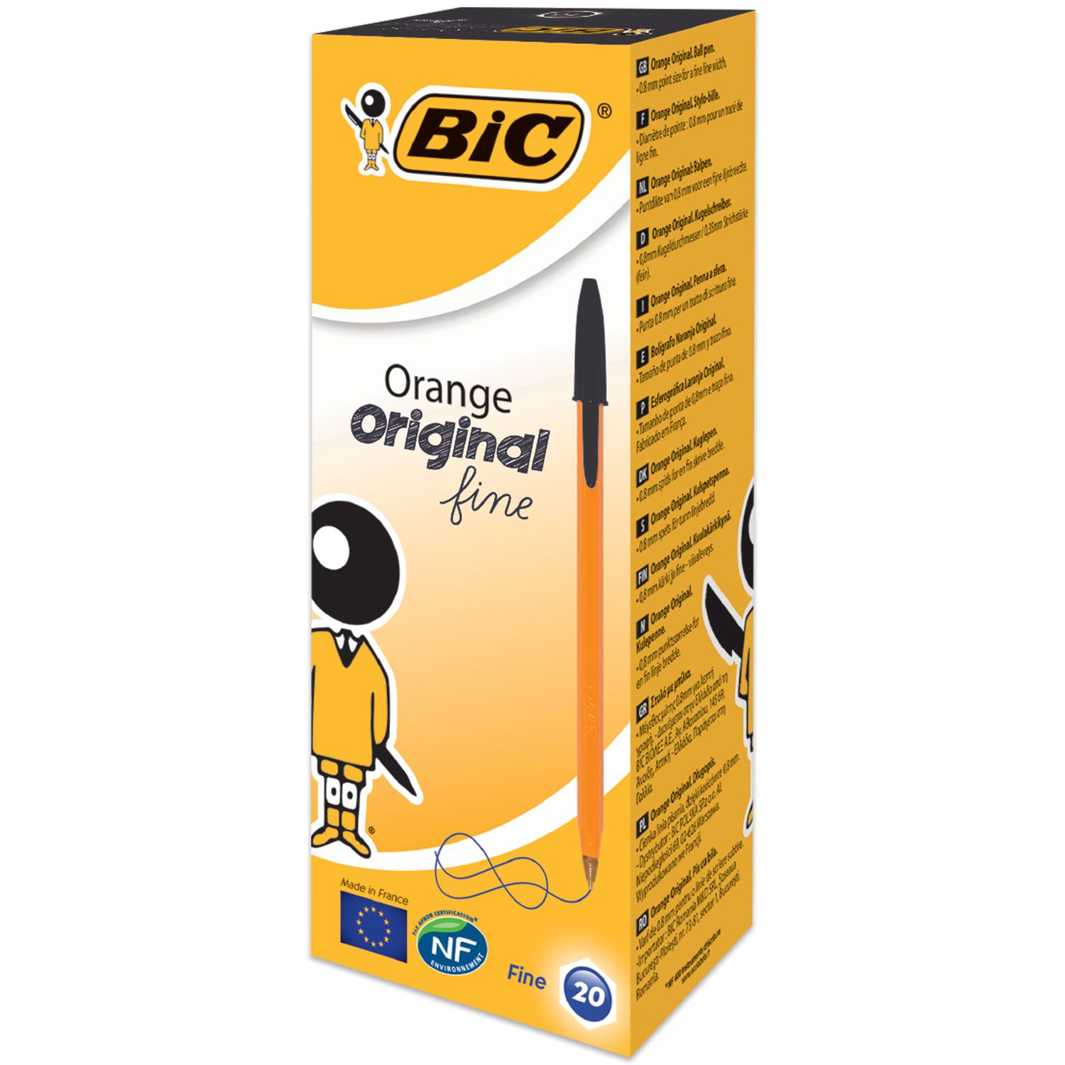 Ручка шариковая BIC "Orange", ЧЕРНАЯ, корпус оранжевый, узел 0,8 мм, линия письма 0,3 мм, 8099231