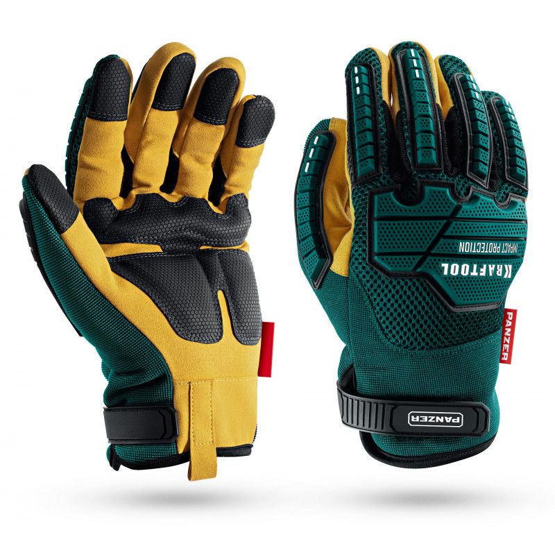 Перчатки профессиональные комбинированные , виброзащита, увеличенные противоударные накладки PANZER р.L (9), KRAFTOOL