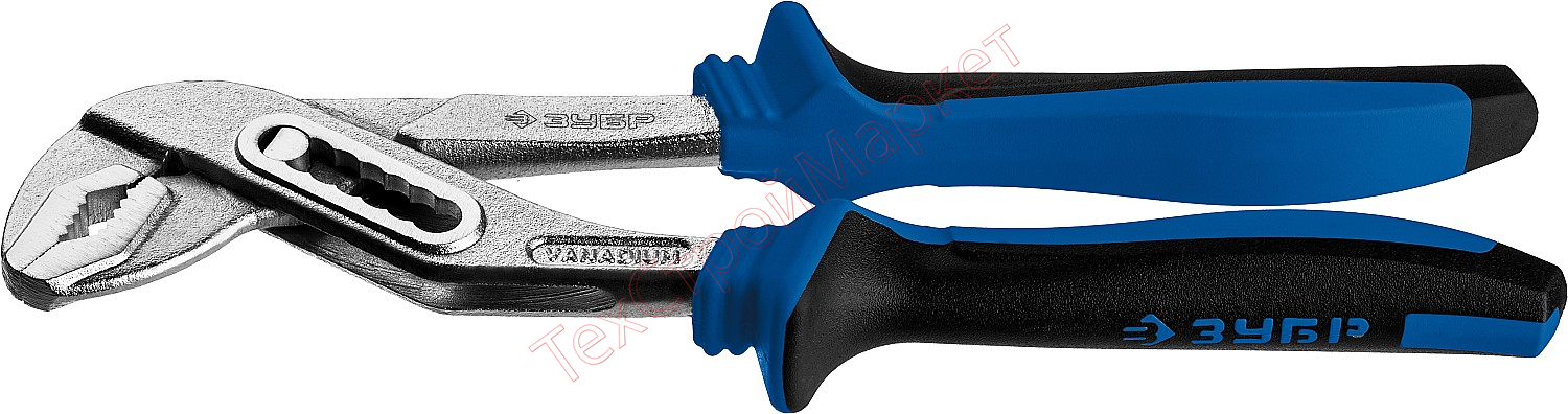 Клещи переставные "Титан", хромированные, Сr-V, высокомощный коробчатый шарнир, маслобензостойкие рукоятки, 250мм, ЗУБР Профессионал
