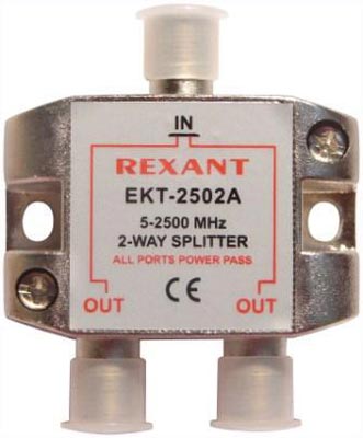 Делитель антенный на 2TV F разъём 5-2500 МГц СПУТНИК REXANT 05-6201