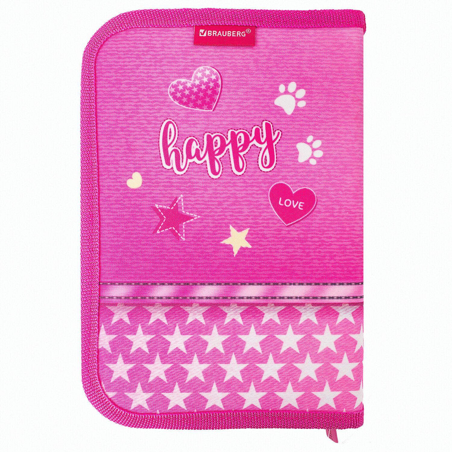 Пенал BRAUBERG, 1 отделение, 1 откидная планка, полиэстер, 21х14 см, "Happy kitten", 270308