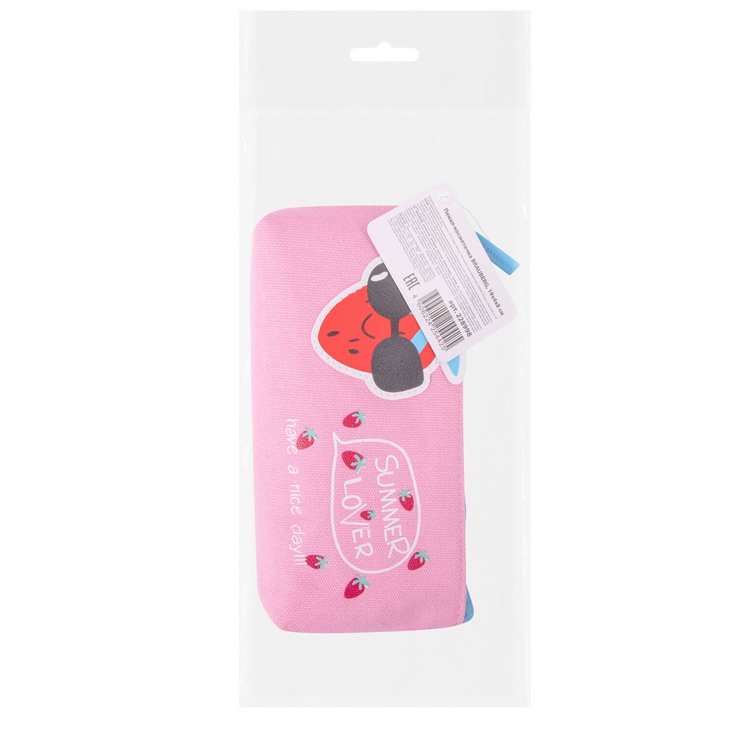 Пенал-косметичка BRAUBERG, канвас с аппликацией, "Cool Strawberry", 19х4х8 см, 228998