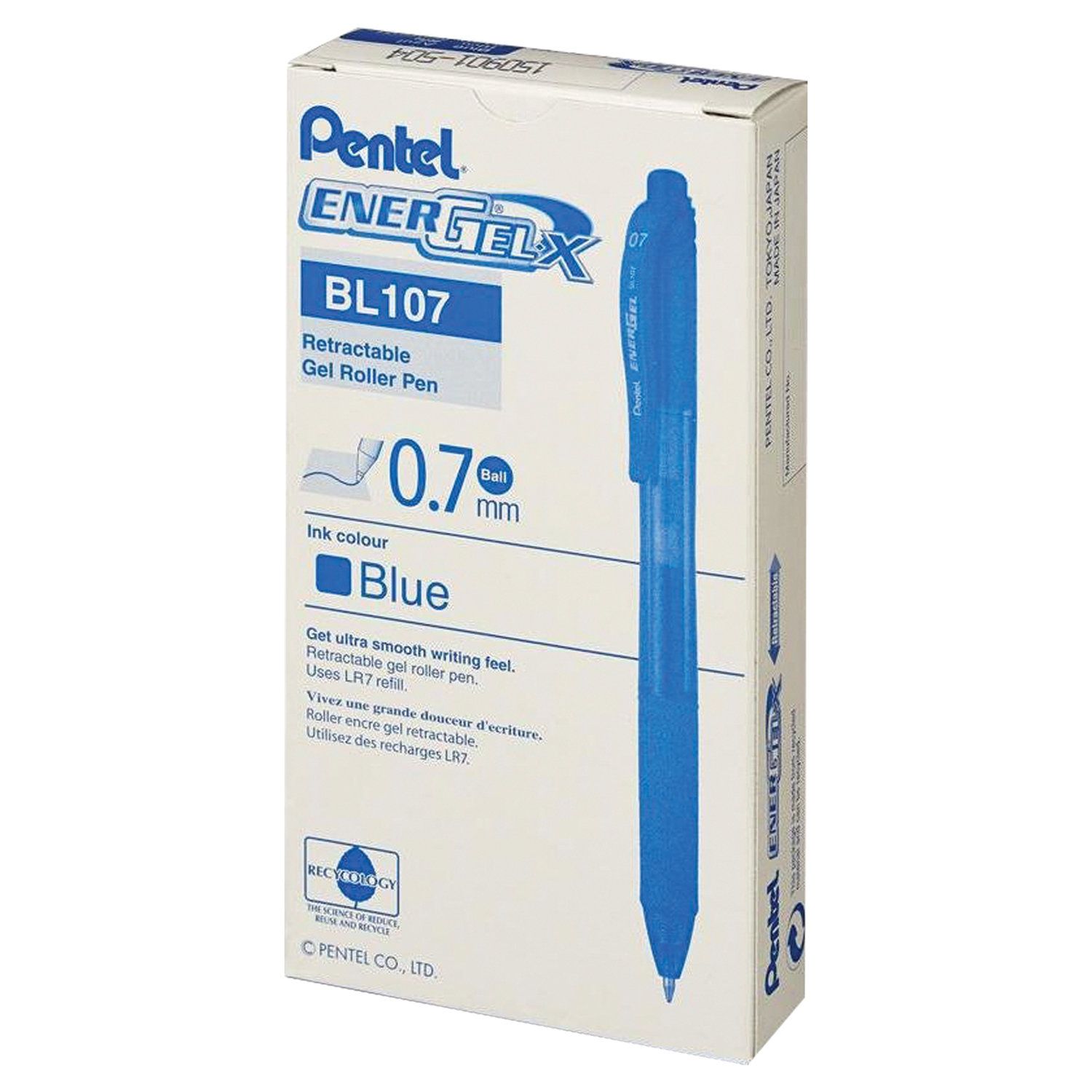 Ручка гелевая автоматическая с грипом PENTEL (Япония) "Energel-X", СИНЯЯ, узел 0,7 мм, линия письма 0,35 мм, BL107-C