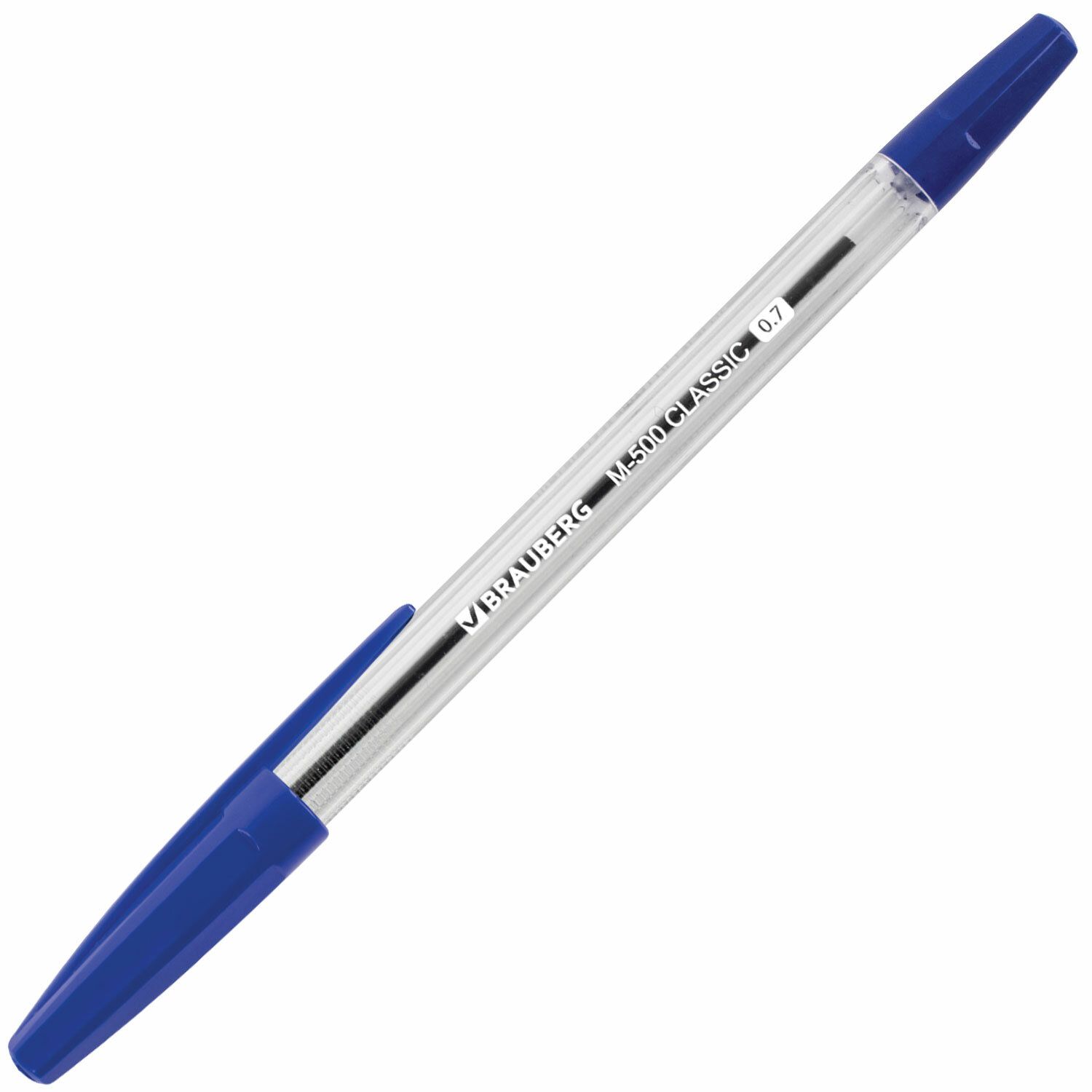Ручка шариковая BRAUBERG "M-500 CLASSIC", СИНЯЯ, корпус прозрачный, узел 0,7 мм, линия письма 0,35 мм, 143444