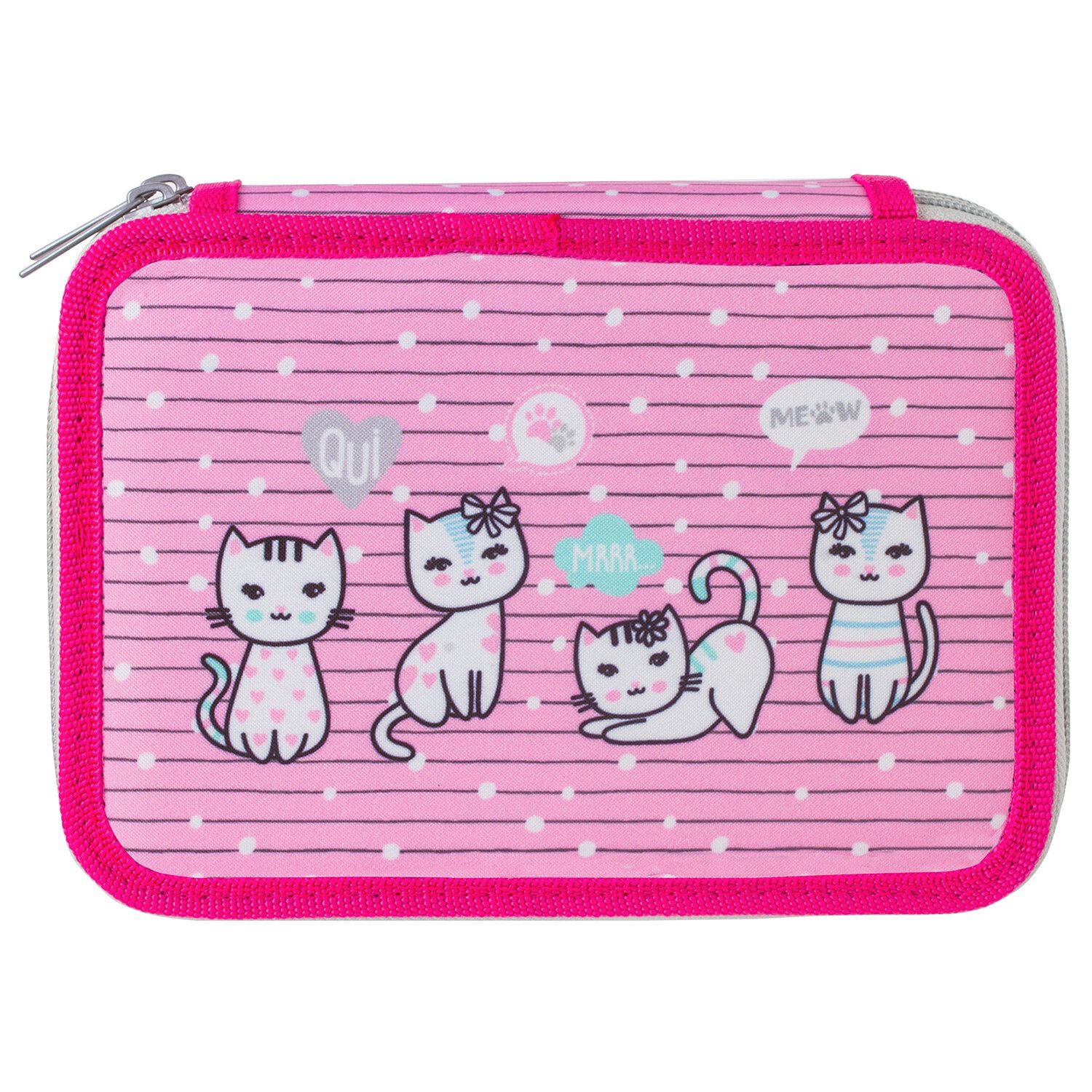 Пенал BRAUBERG, 2 отделения, ткань, 20х14 см, "Meow", 229289