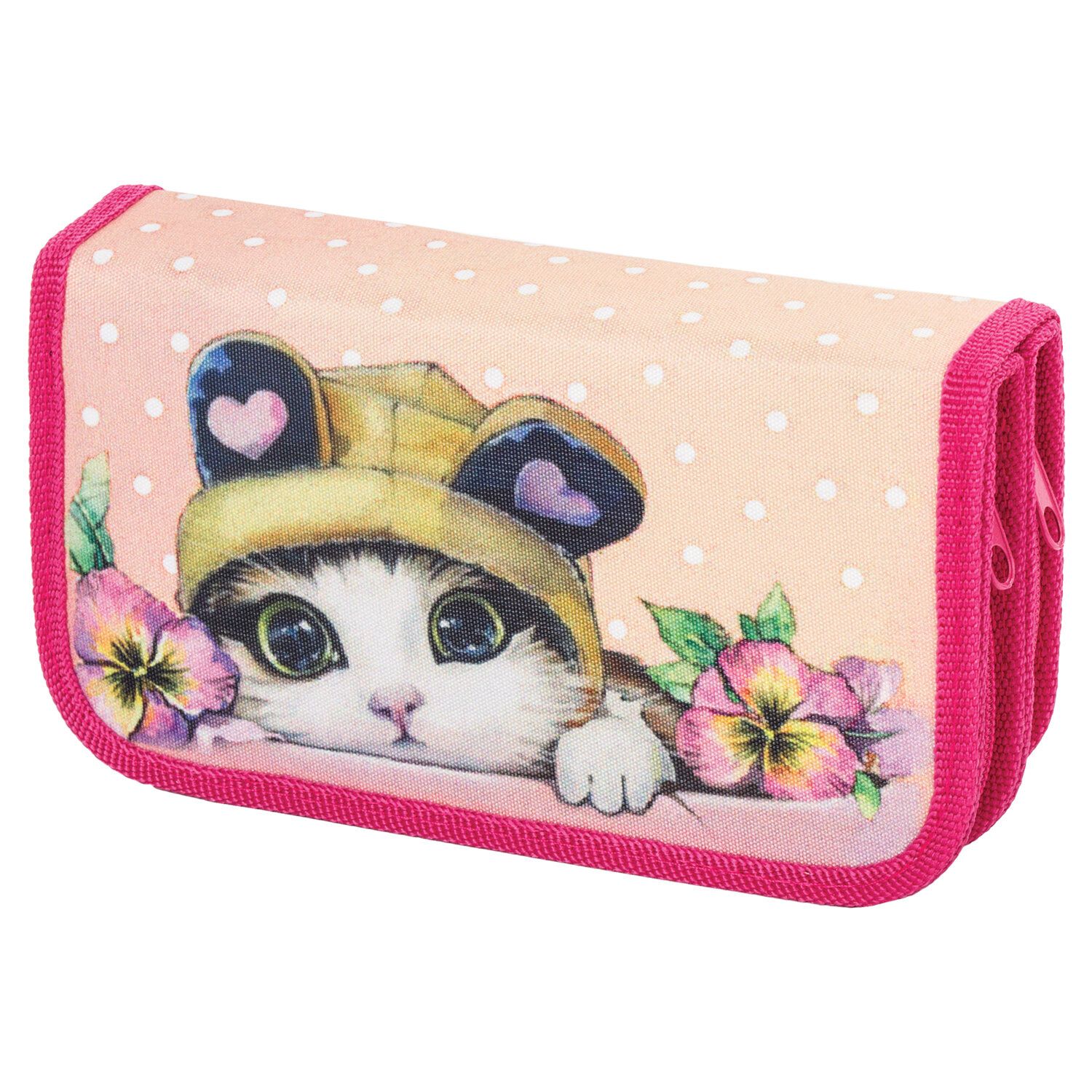 Пенал BRAUBERG, 2 отделения, ткань, 19х11 см, Kitten, 270179