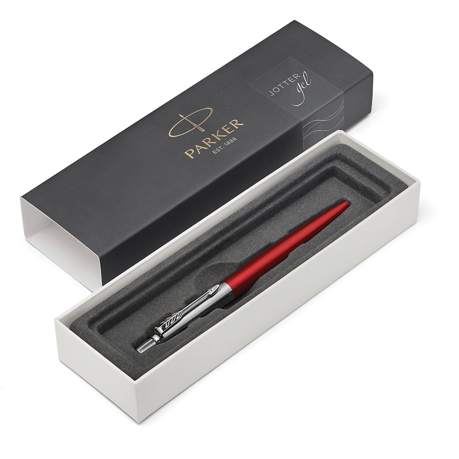 Ручка гелевая PARKER "Jotter Kensington Red CT", корпус красный, детали из нержавеющей стали, черная, 2020648
