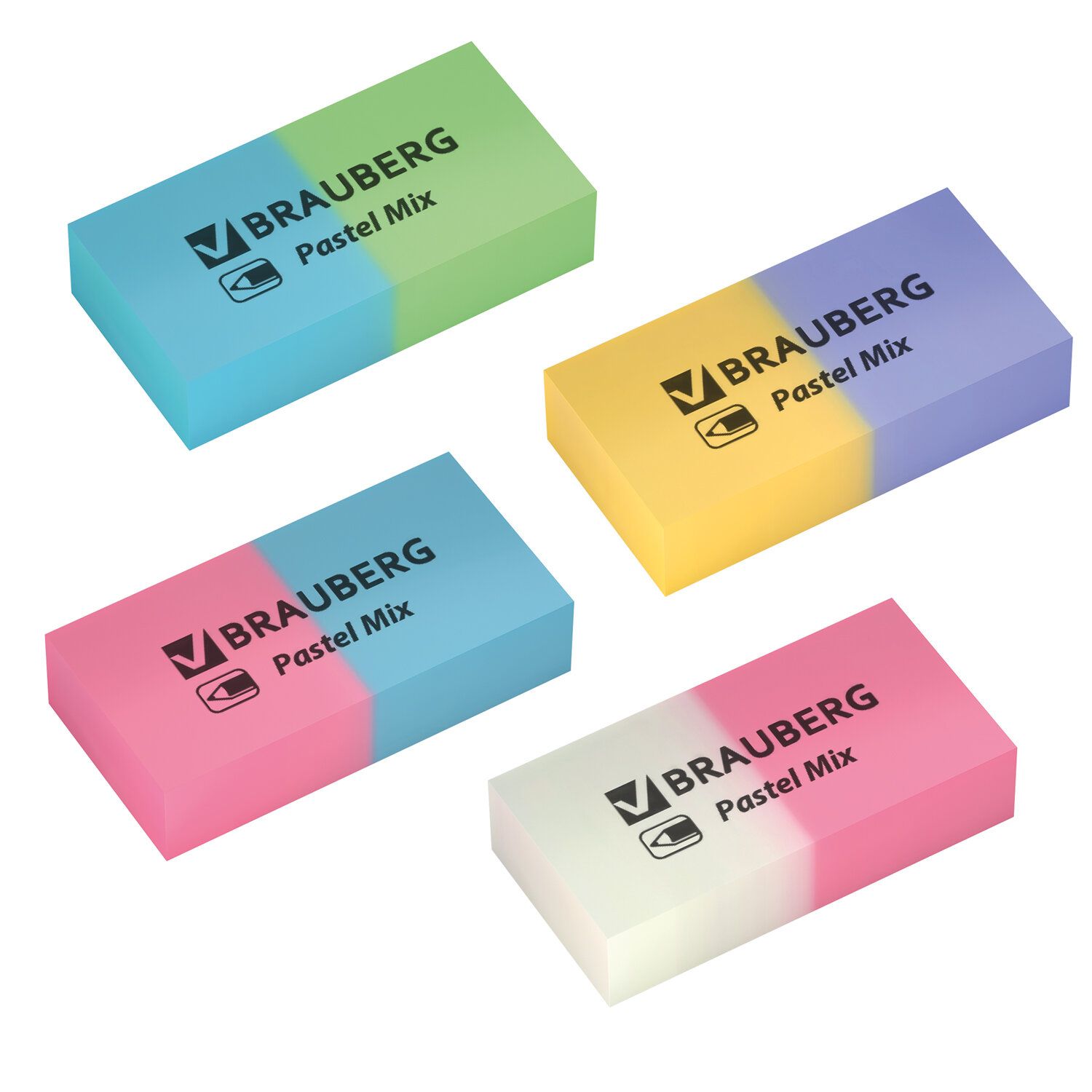 Набор ластиков BRAUBERG "Pastel Mix", 6 шт., цвета ассорти, 44х21х10 мм, экологичный ПВХ, 229597