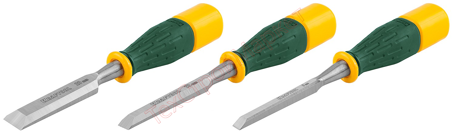 Набор KRAFTOOL:Стамески"EXPERT"ударопр двухкомп ручка,упрочнен полотно,стальной затыльник для удар работ, 8,12,20мм,3шт