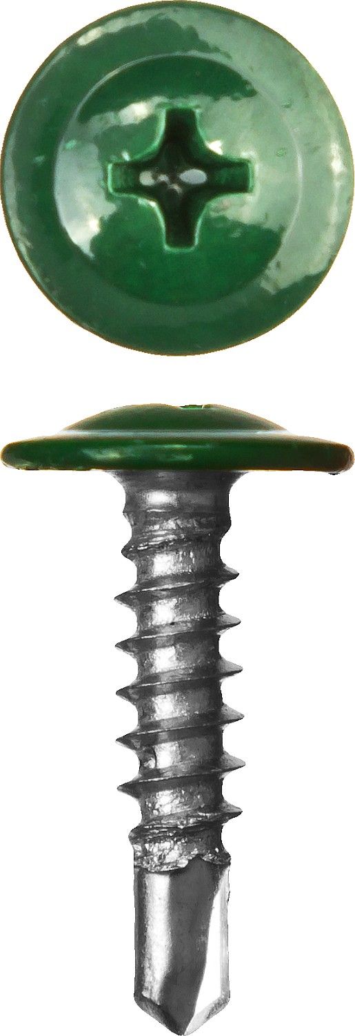 Саморезы ПШМ-С со сверлом для листового металла, 25 х 4.2 мм, 400 шт, RAL-6005 зеленый насыщенный, ЗУБР