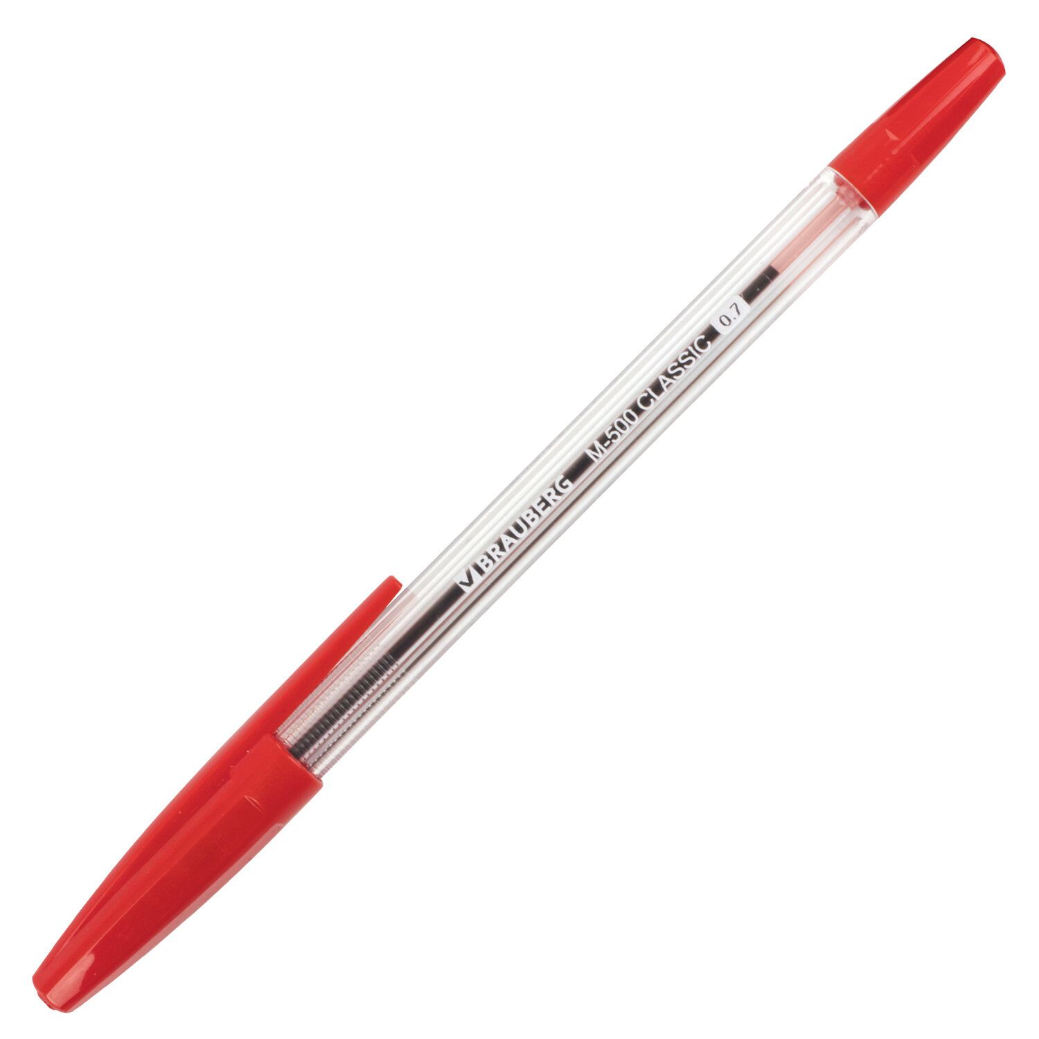 Ручка шариковая BRAUBERG "M-500 CLASSIC", КРАСНАЯ, корпус прозрачный, узел 0,7 мм, линия письма 0,35 мм, 143446