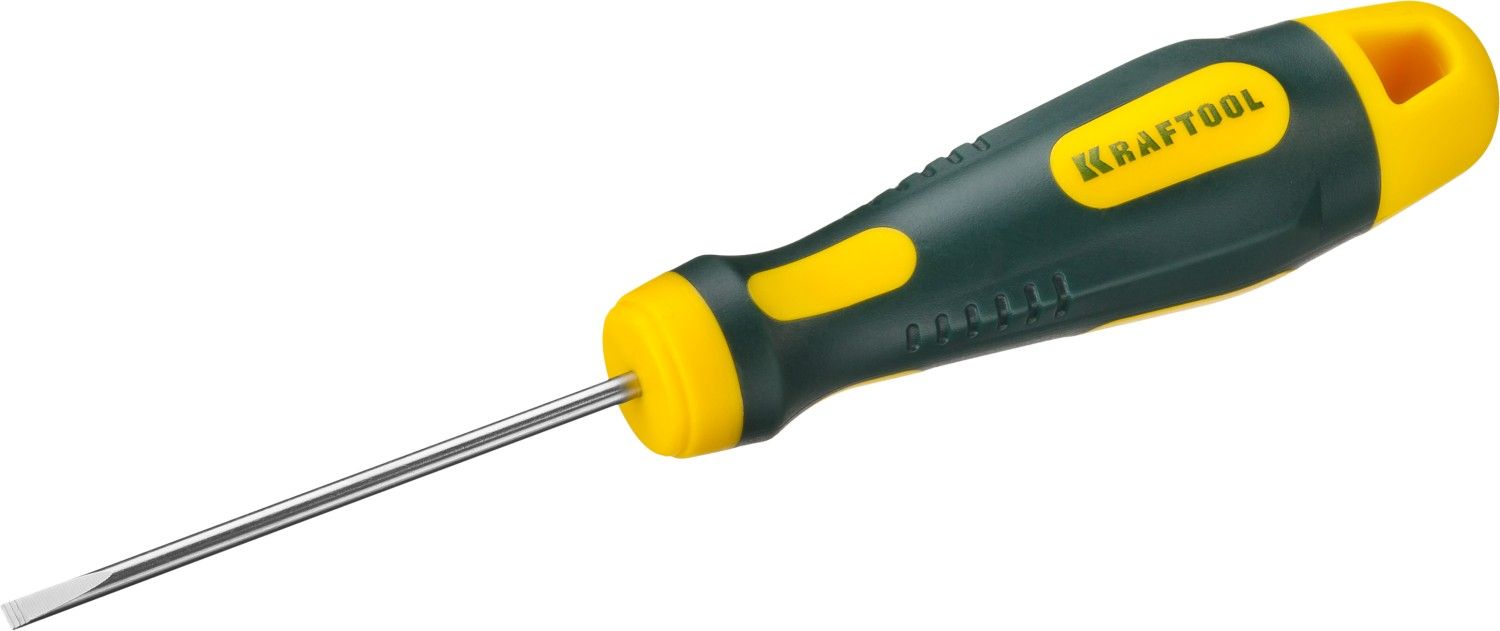 Отвертка KRAFTOOL, Cr-Mo-V сталь, двухкомпонентная противоскользящая рукоятка, SL, 2,5x60мм