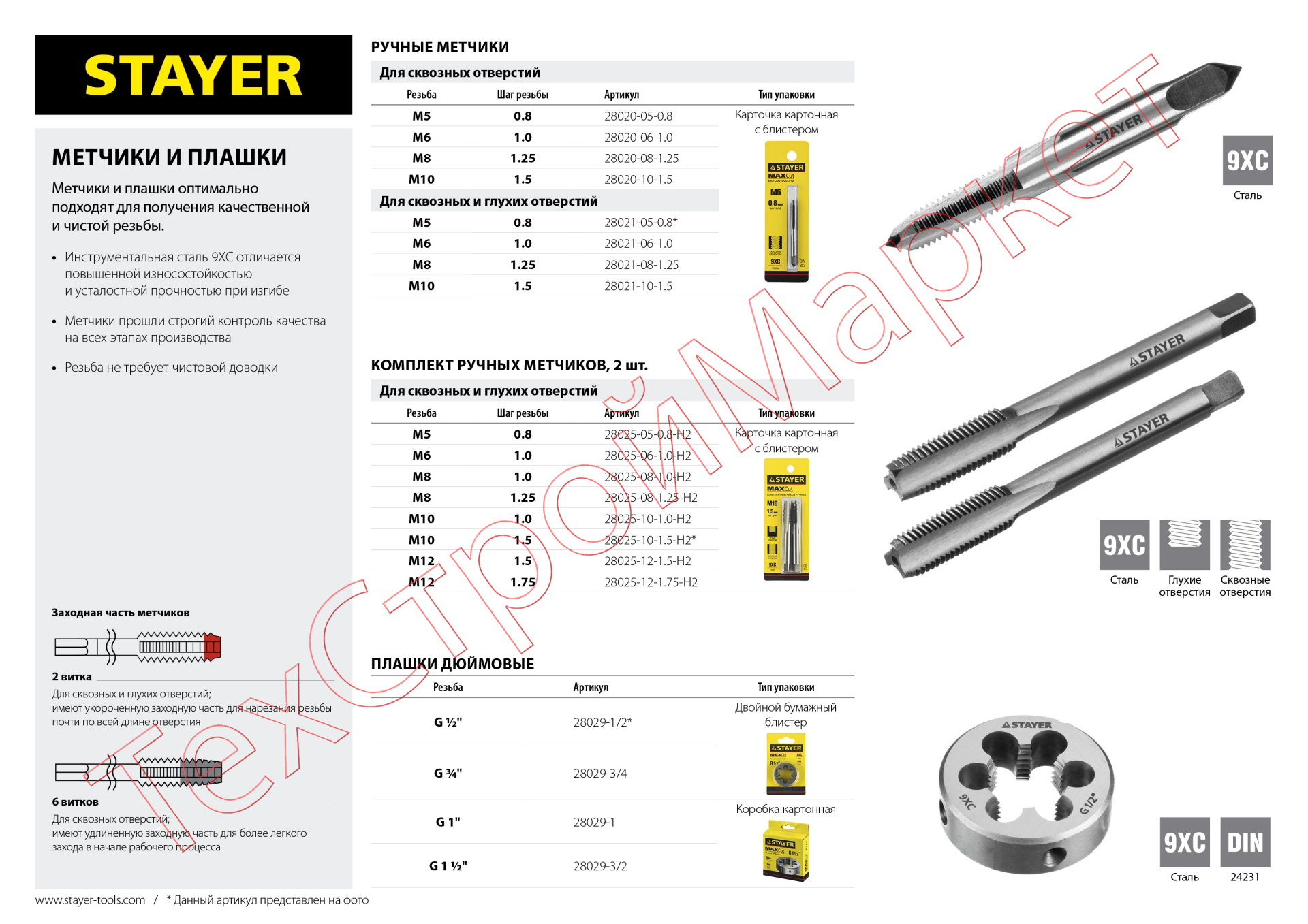 Комплект метчиков STAYER "MASTER", сталь 9ХС, М12х1,75, 2 шт