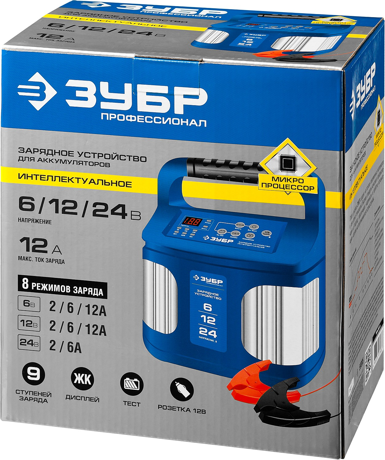 Зарядное устройство ЗУБР "ПРОФЕССИОНАЛ", 12В, 12А, автомат, IP65, AGM, GEL, WET	