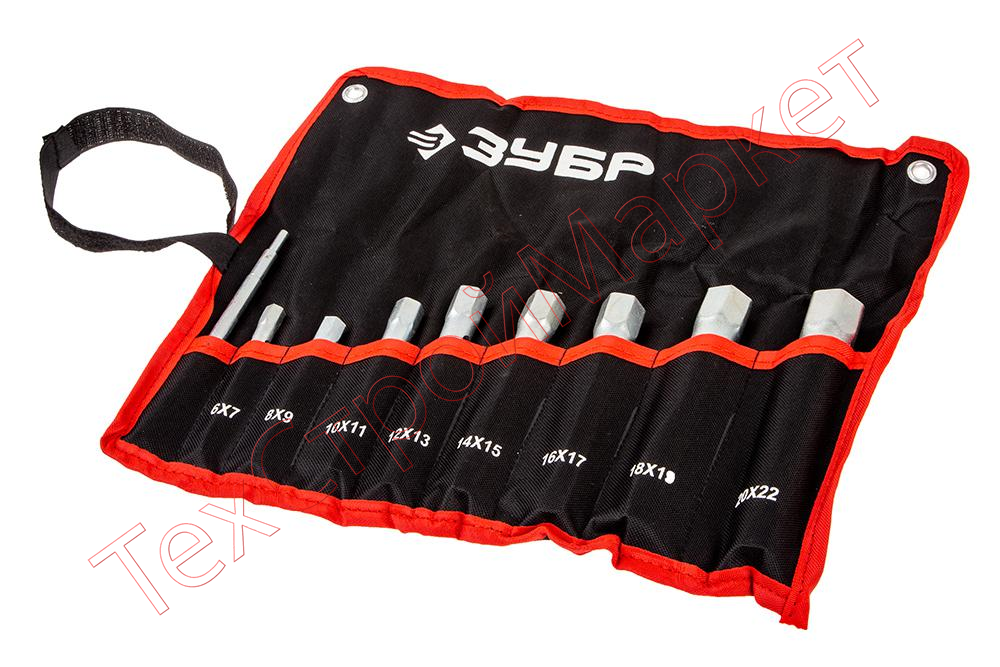 Набор ЗУБР "МАСТЕР": Ключи торцовые, трубчатые двухсторонние, 6-22мм, с воротком, 9шт               