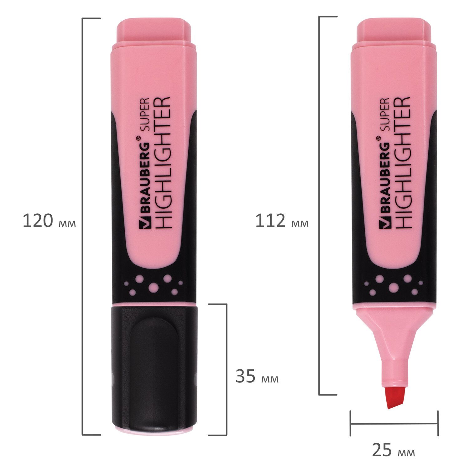 Текстовыделитель BRAUBERG "SUPER PASTEL", ПАСТЕЛЬНЫЙ РОЗОВЫЙ, прорезиненный корпус, линия 1-5 мм, 151753