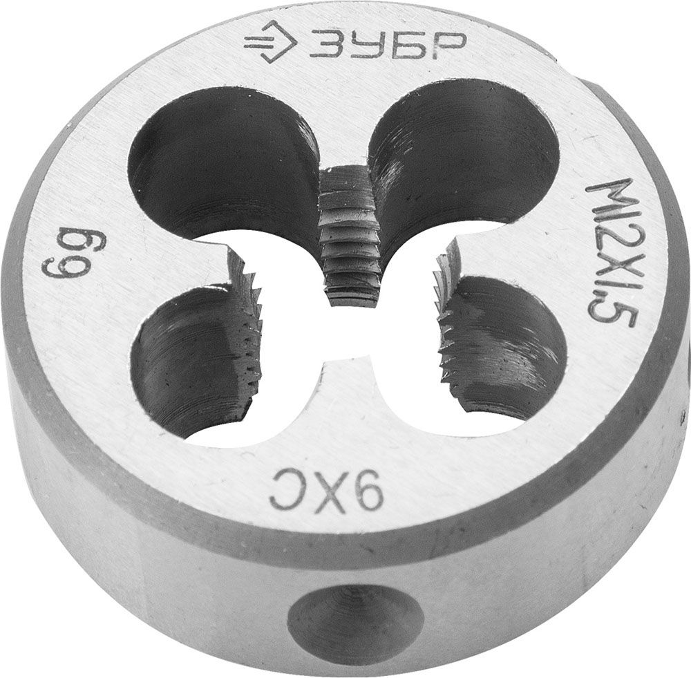 Плашка круглая ручная для нарезания метрической резьбы, мелкий шаг, М12 x 1,5 ЗУБР "МАСТЕР" 