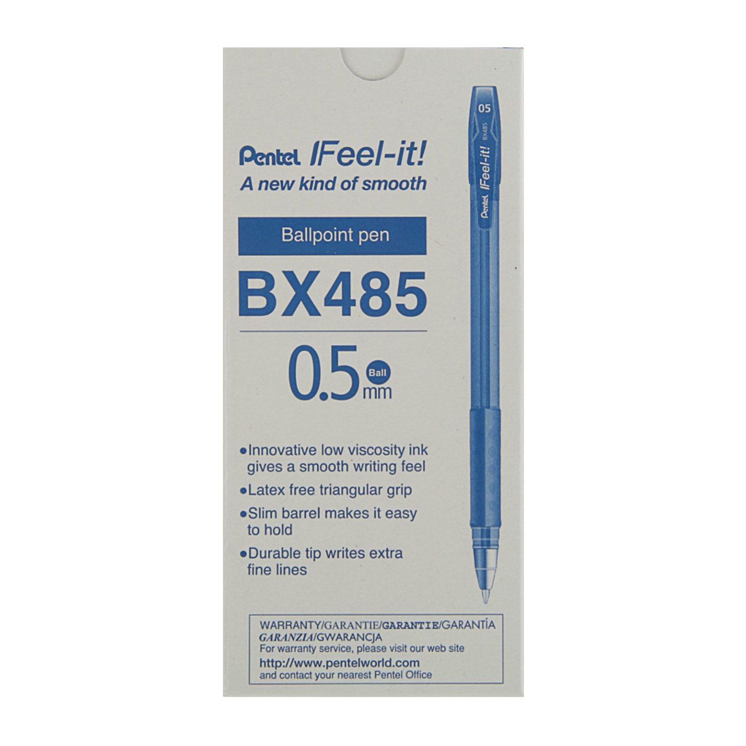 Ручка шариковая масляная с грипом PENTEL (Япония) "Feel it!", СИНЯЯ, трехгранная, узел письма 0,5 мм, BX485-C