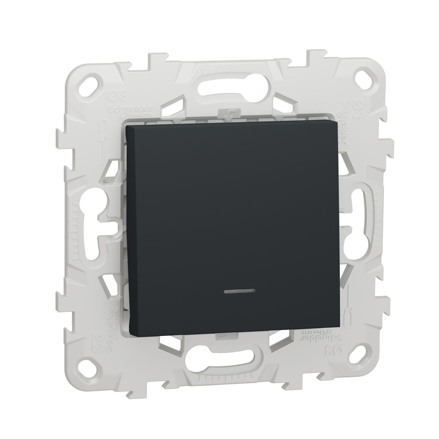 Выключатель 1-клавишный, кнопочный с подсветкой 10a Schneider Electric Unica NEW Антрацит  NU520654N