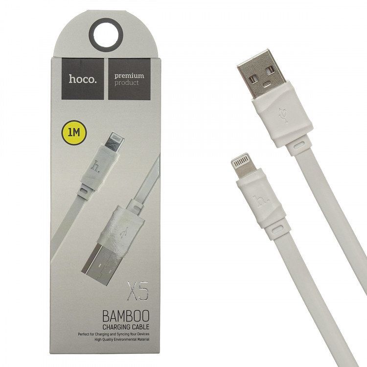Кабель USB - lightning HOCO X5 1м плоский силиконовый White