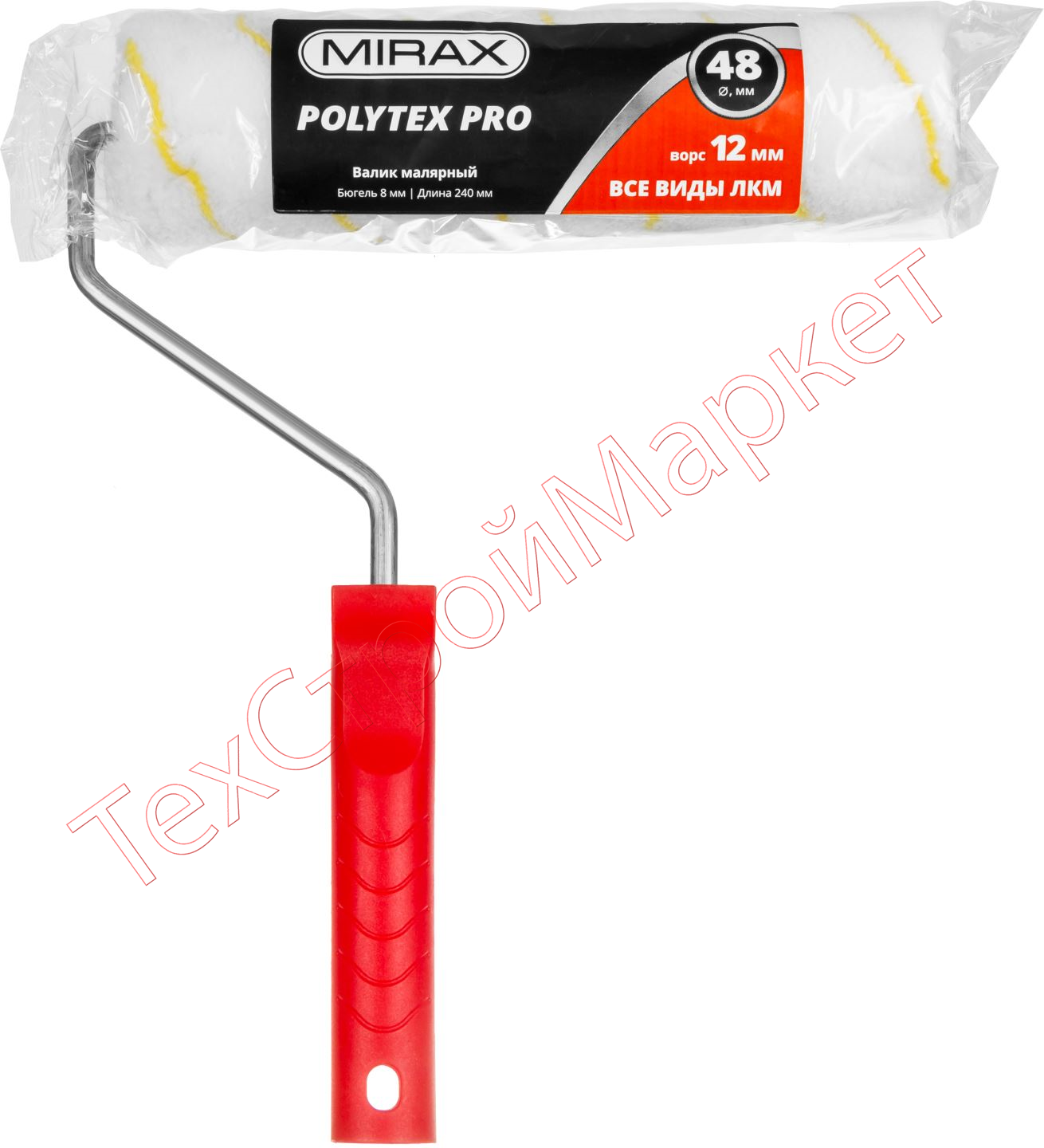 Валик малярный POLYTEX Pro, 240 мм, d=48 мм, ворс 12 мм, ручка d=8 мм, MIRAX