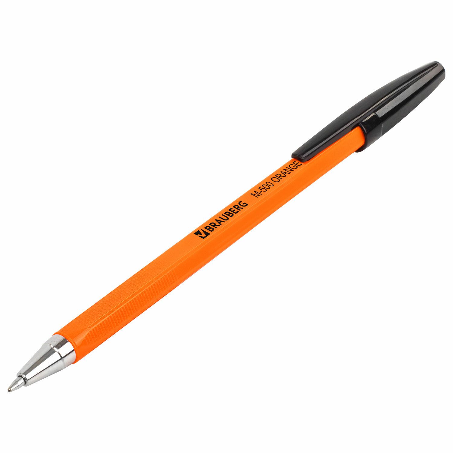 Ручка шариковая BRAUBERG "M-500 ORANGE", ЧЕРНАЯ, корпус оранжевый, узел 0,7 мм, линия письма 0,35 мм, 143449