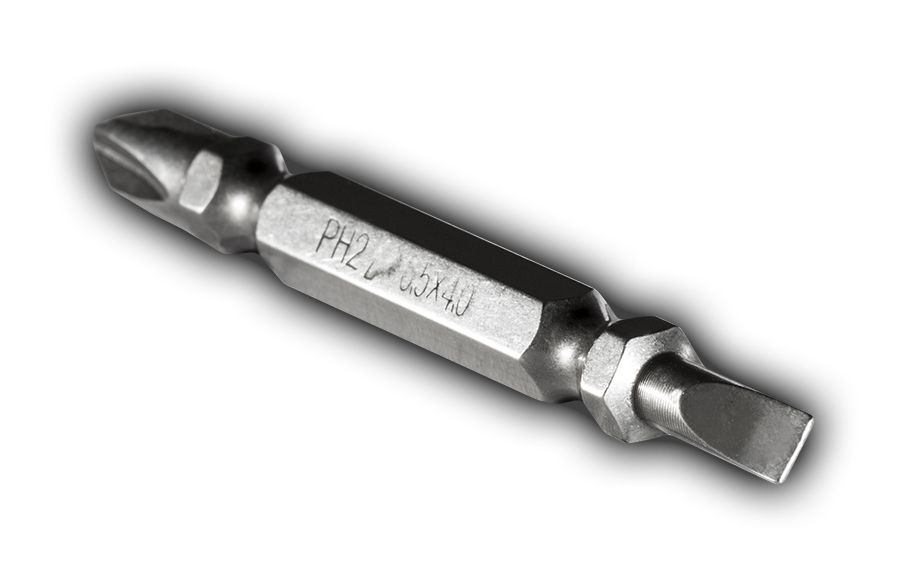 Бита отверточная "Профи" двусторонняя PH-2 / SL 0.5x4 х 65мм (2шт), блистер, ПРАКТИКА  