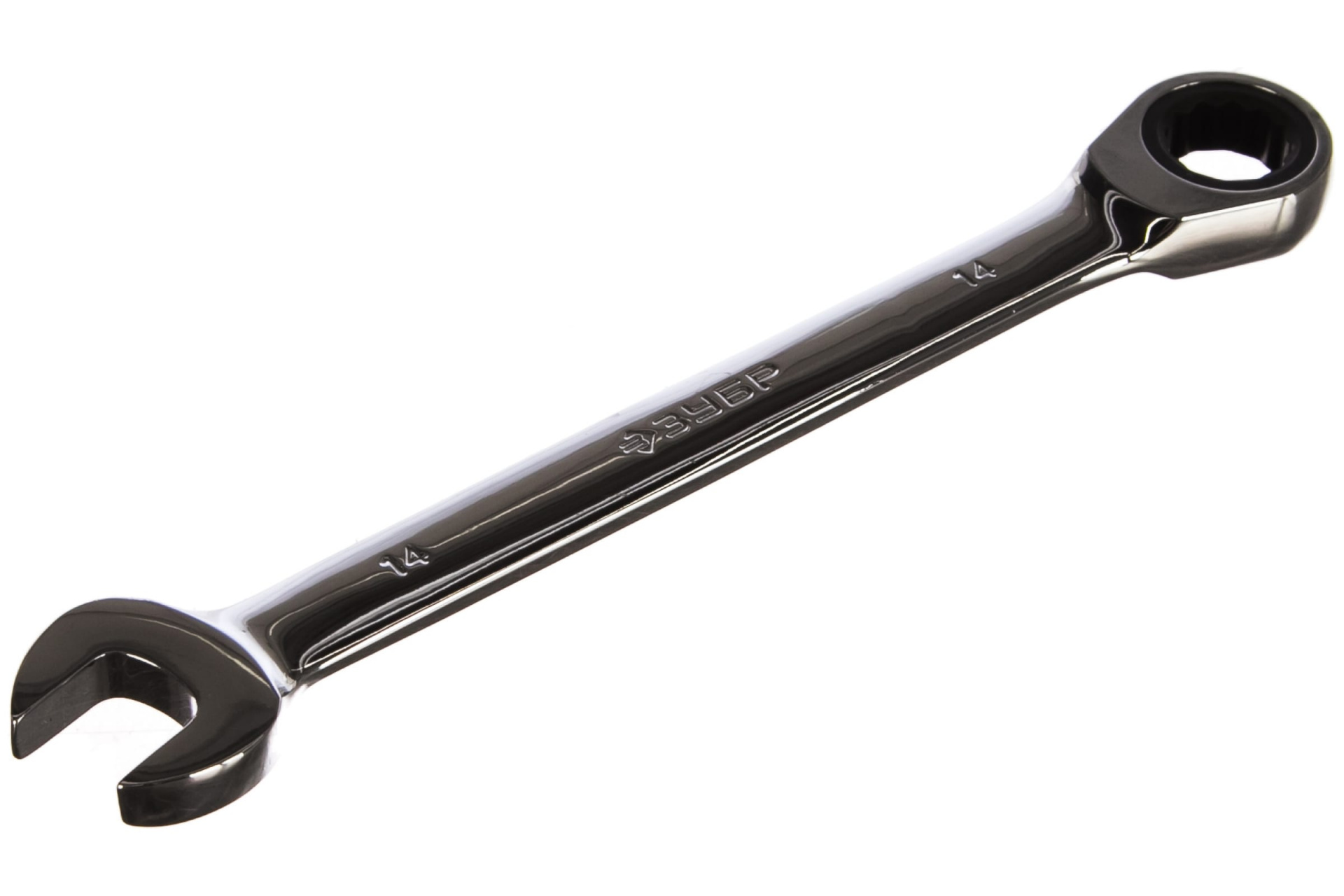 Ключ ЗУБР "ПРОФИ" гаечный комбинированный трещоточный, Cr-V сталь, хромированный, 14мм