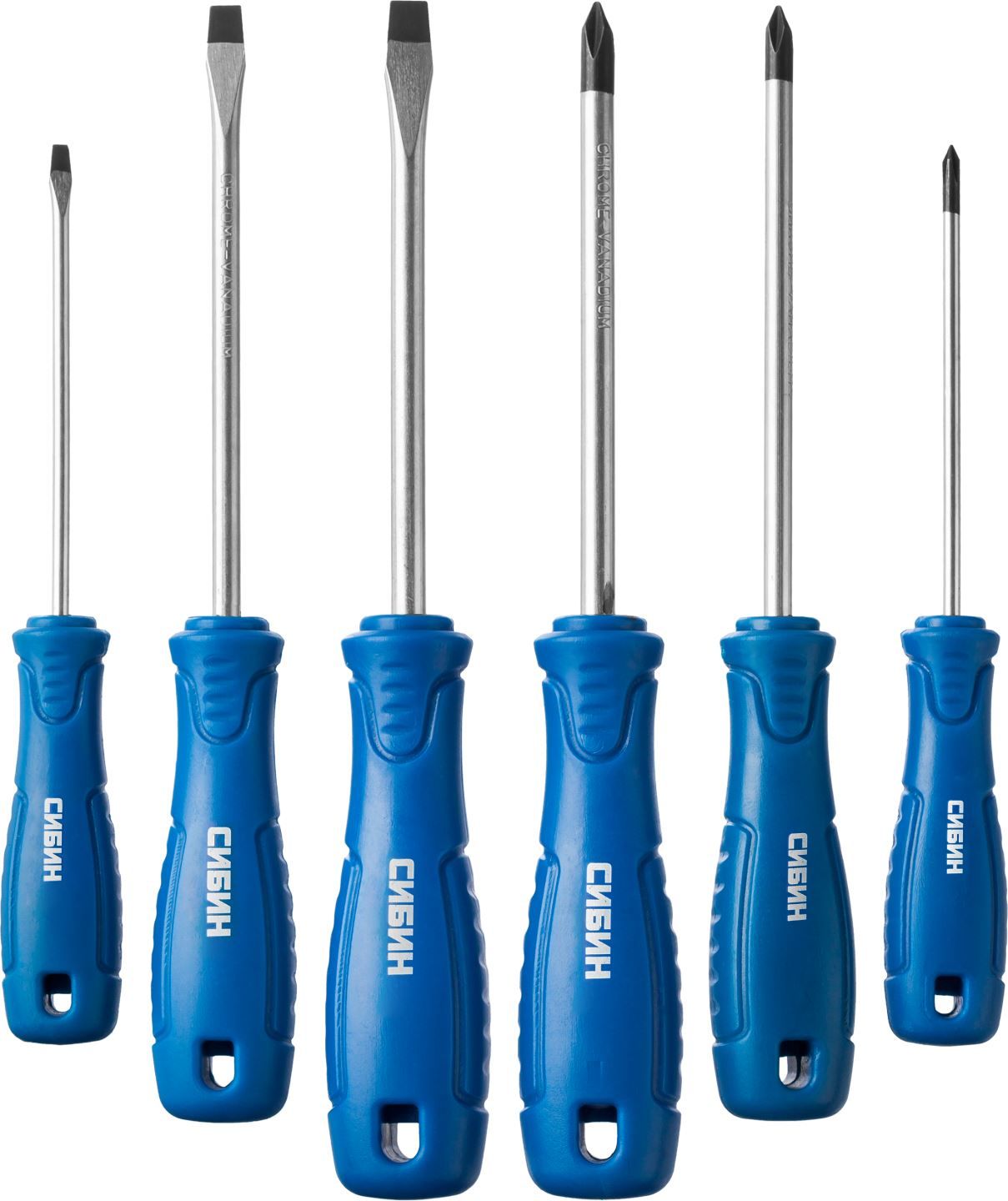 Набор: Отвертки СИБИН 25086 с закаленным стержнем, маслобензостойкая рукоятка, в блистере, 6 предметов