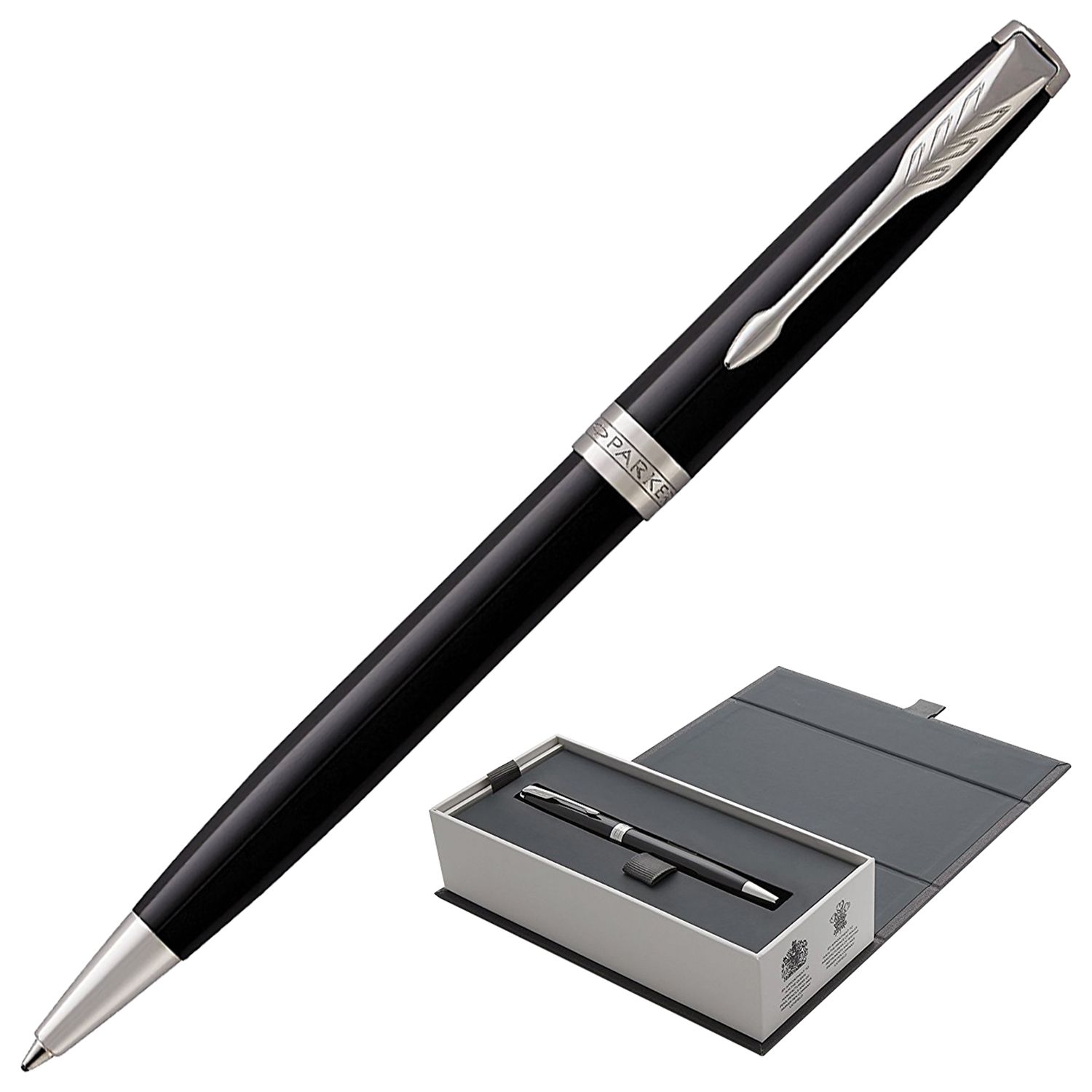 Ручка шариковая PARKER "Sonnet Core Lacquer Black CT", корпус черный глянцевый лак, палладиевые детали, черная, 1931502