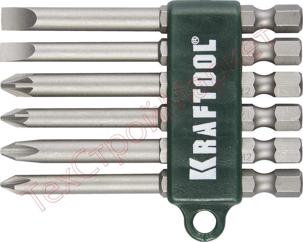 Набор KRAFTOOL Биты хвостовик E 1/4", Cr-V, 75мм, 6 предметов