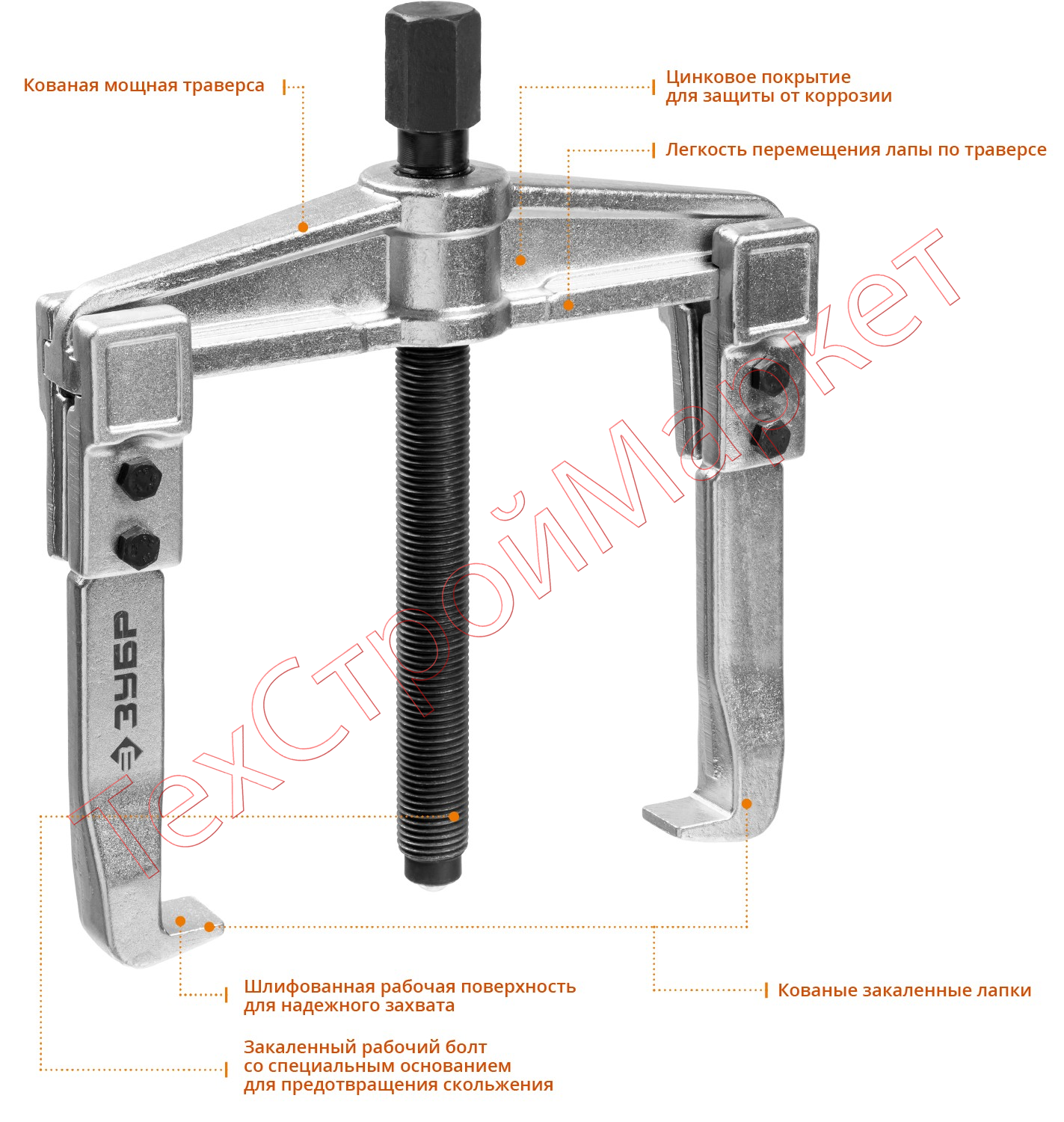 Съемник раздвижной 2-захватный, 150 мм, ЗУБР Профессионал 43310-200-150