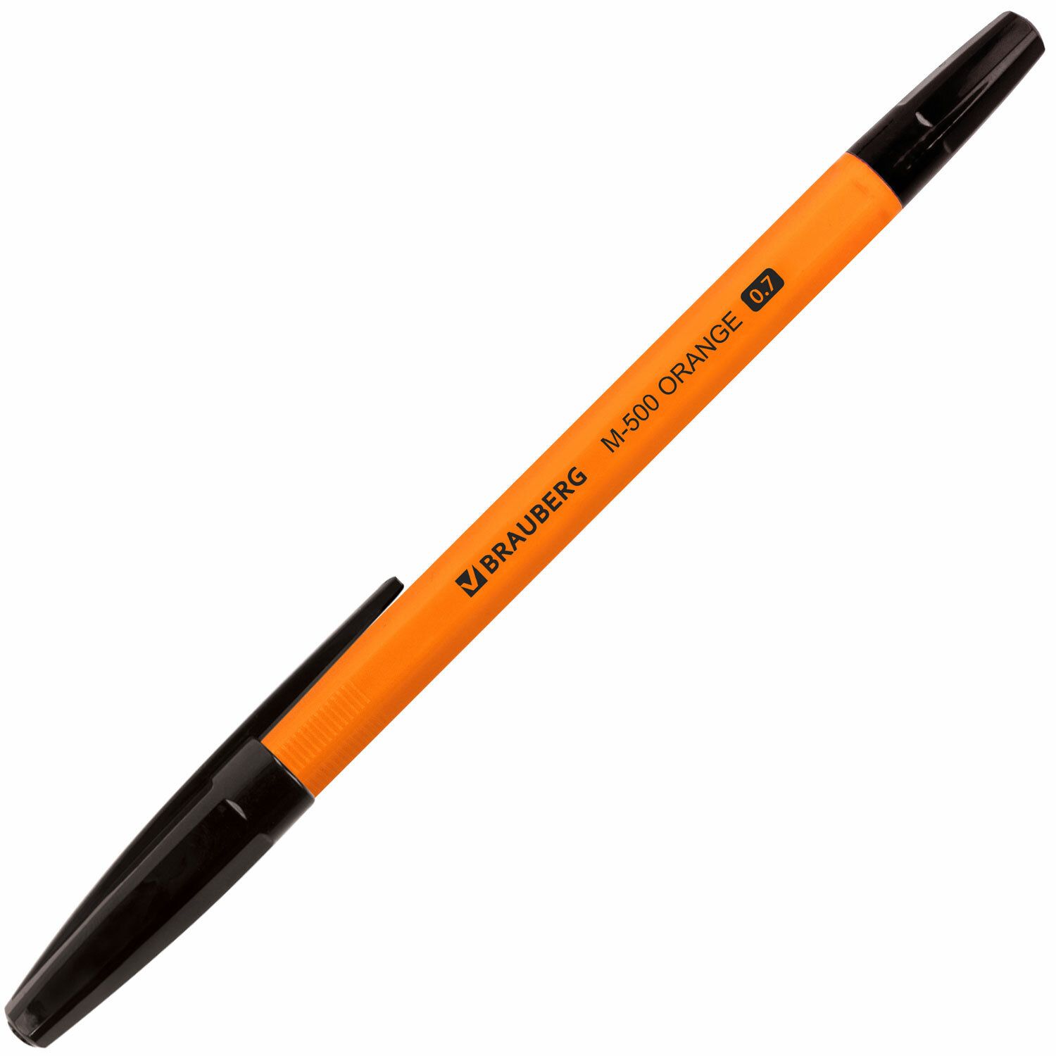 Ручка шариковая BRAUBERG "M-500 ORANGE", ЧЕРНАЯ, корпус оранжевый, узел 0,7 мм, линия письма 0,35 мм, 143449
