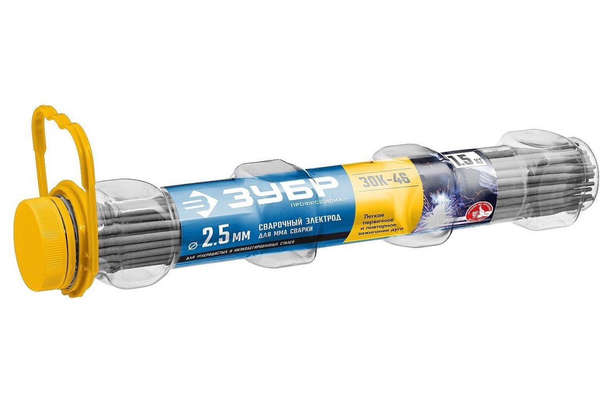 Электрод сварочный с рутил-целлюлозным покрытием, для ММА сварки, d 2.5 х 350 мм, 1,5 кг.ЗУБР Профессионал ЗОК-46