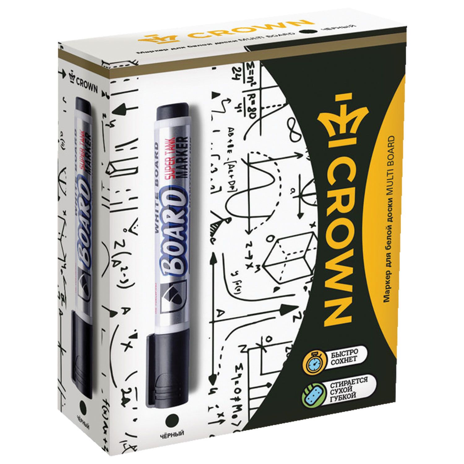 Маркер стираемый для белой доски ЧЕРНЫЙ, CROWN "Multi Board", 3 мм, с клипом, CBM-1000