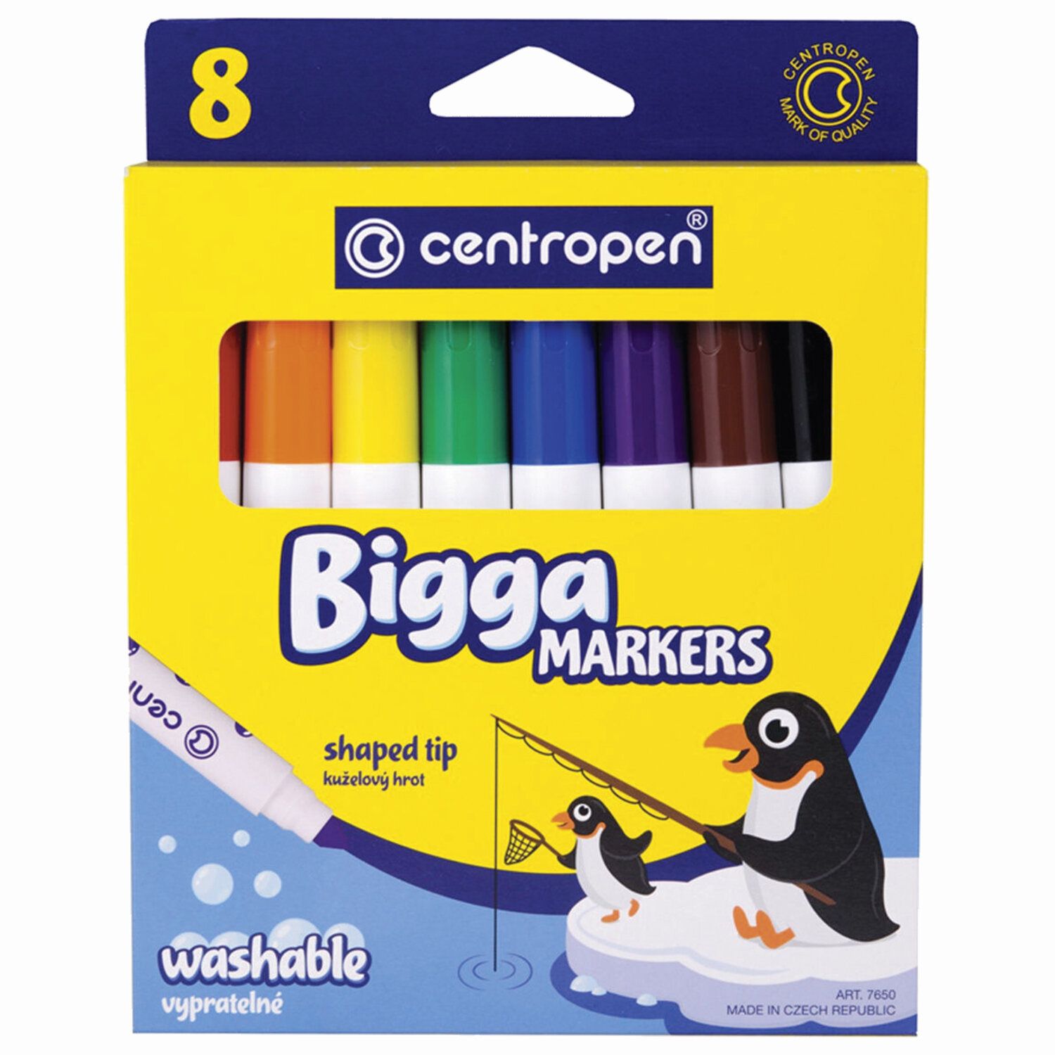 Фломастеры утолщенные 8 ЦВЕТОВ CENTROPEN "Bigga Markers", смываемые, вентилируемый колпачок, 7650/8KK, 7 7650 0801