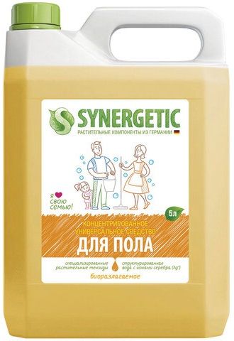 Средство для мытья пола и поверхностей 5 л SYNERGETIC, c дезинфицирующим эффектом, биоразлагаемое, 101500